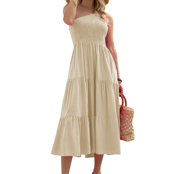 Elegant One-shoulder Slim Boho Casual Dress