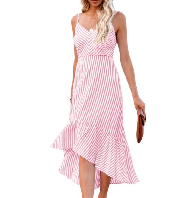 Women's New Strap Halter Sexy Lace-up Striped Dress