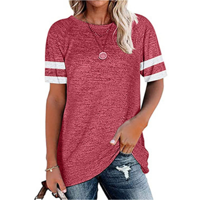 New Summer T-Shirts Women Short Sleeve Round-Neck Solid Color Loose Casual Tops