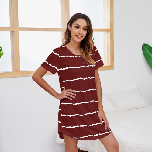 Women's Nightgown Loose Striped Nightdress Spring Summer New Short