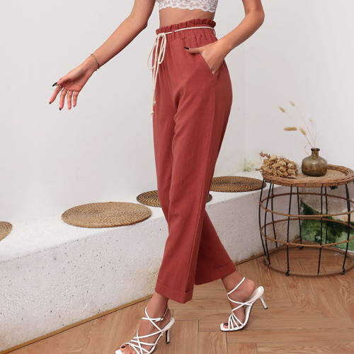 Women's Summer Red Casual Straight Pants