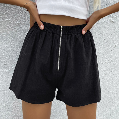 Summer Women Clothing Zippers Design Looser Black Sweat Shorts Women