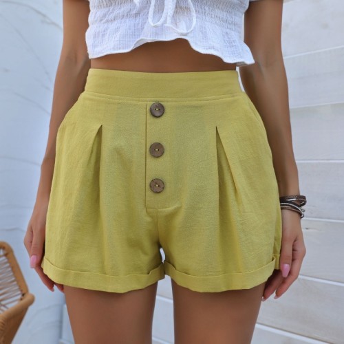 Summer Clothing Yellow Leisure Wide-legged Shorts For Women