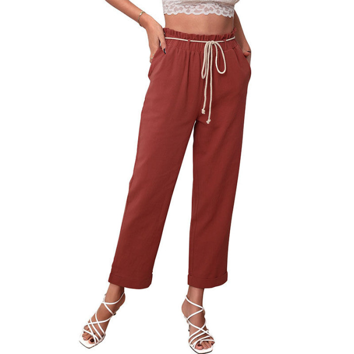 Women's Summer Red Casual Straight Pants