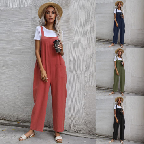 Overalls for Women Casual Sexy Jumpsuits Spring Summer Cotton Linen Sleeveless Loose One Piece Jumpsuit Streetwear Bodysuit