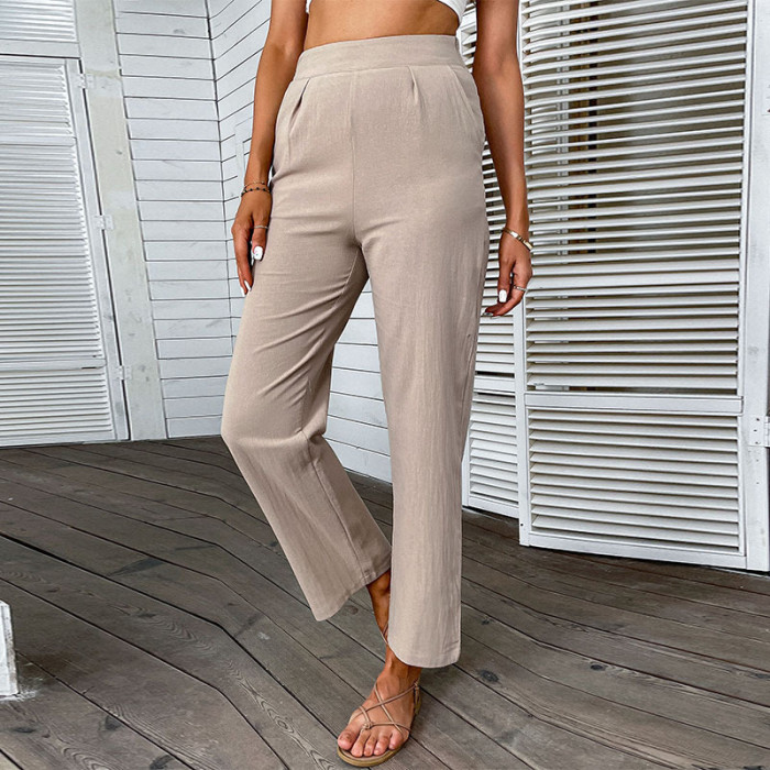 Summer Fashion Trousers For Female Women Cotton Linen Straight Pants