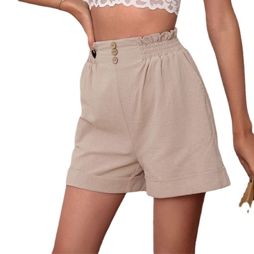 Summer New Loose Wide-Leg Pants Women's Fashion Solid Color Cotton Linen Shorts