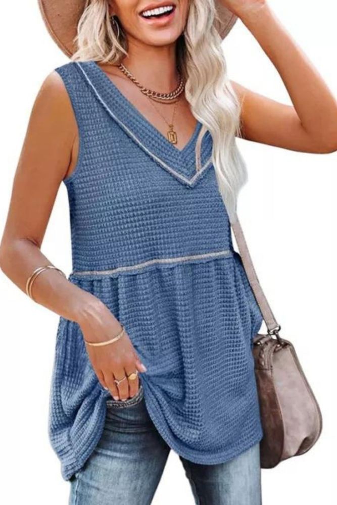 Summer Sexy Patchwork V-neck Sleeveless Tank Top & Camis