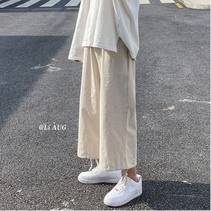 Ankle-length Solid Plus S-4XL Casual Straight Pants