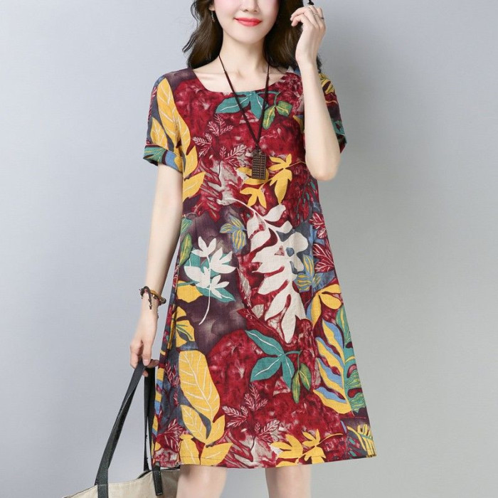 Women Summer Ethnic Vintage Print Elegant Casual Dress