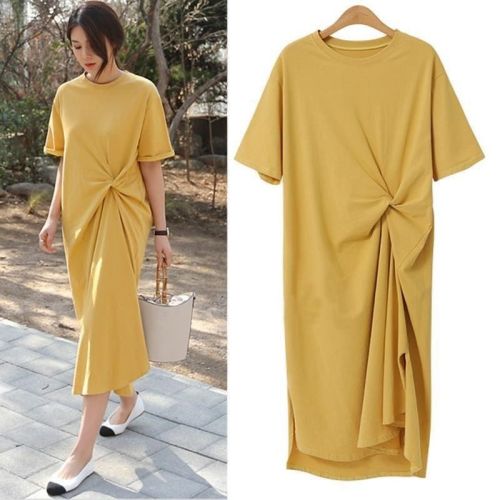 Summer Casual Korean Style Side Split Linen & Cotton Dress