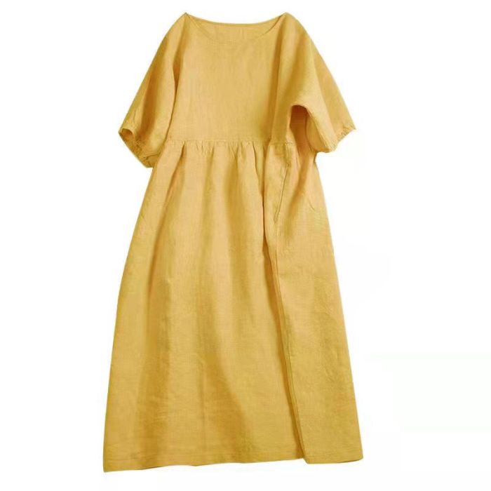 Women's Summer Short Sleeve Cute Linen & Cotton Dress