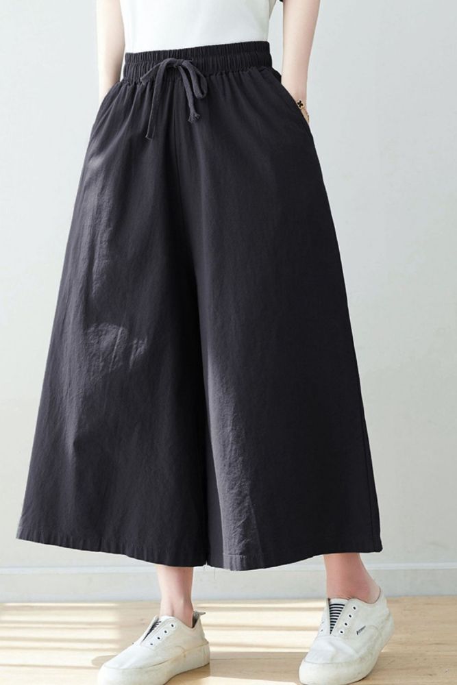 Female Plus Size Vintage Loose Cotton Linen Wide Leg Pants