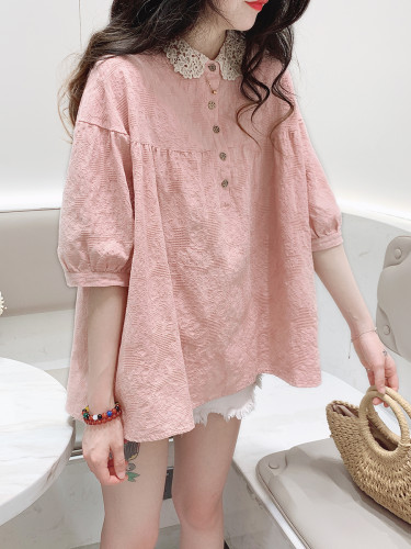 French Doll collar Cotton and Linen Shirt Women's Summer Loose