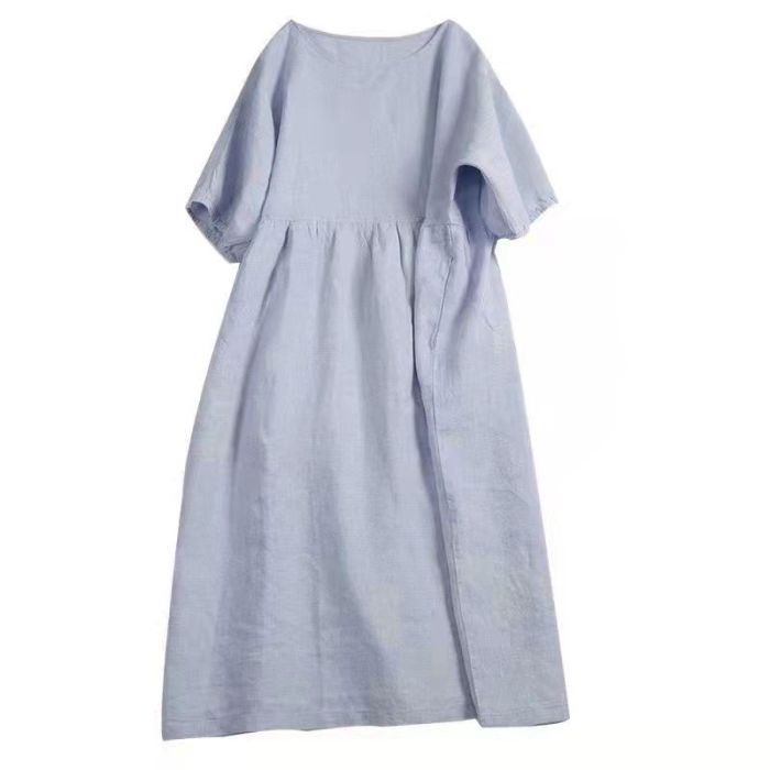 Women's Summer Short Sleeve Cute Linen & Cotton Dress