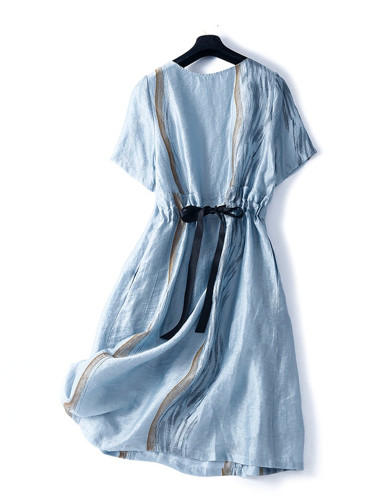 Summer New Ladies  Cotton Linen Fashion Print Loose Dress