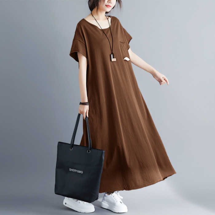 New Arrival Short Sleeve Knitted Soft Cozy Loose Summer Maxi Dress