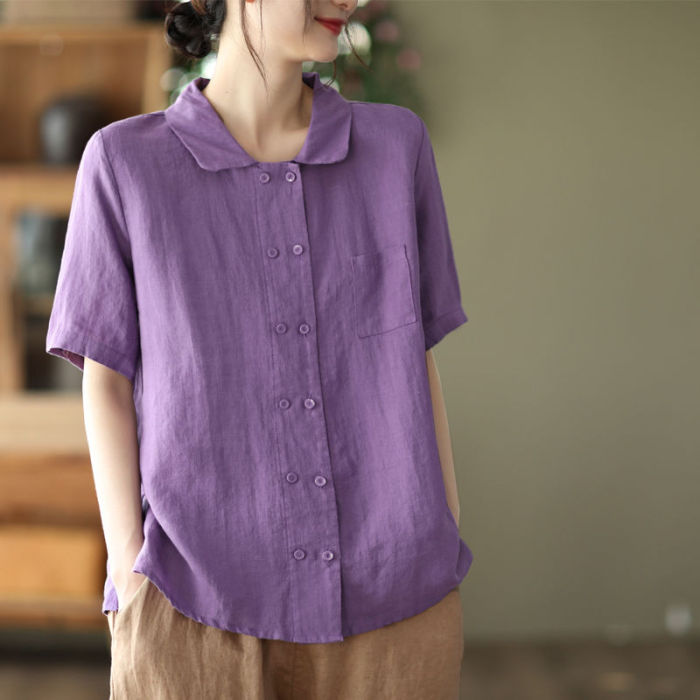Women Retro Cotton Linen Casual T-shirts