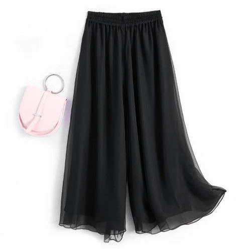 Women Pants White Flow Chiffon Loose Spring And Summer High Waist Long Culottes
