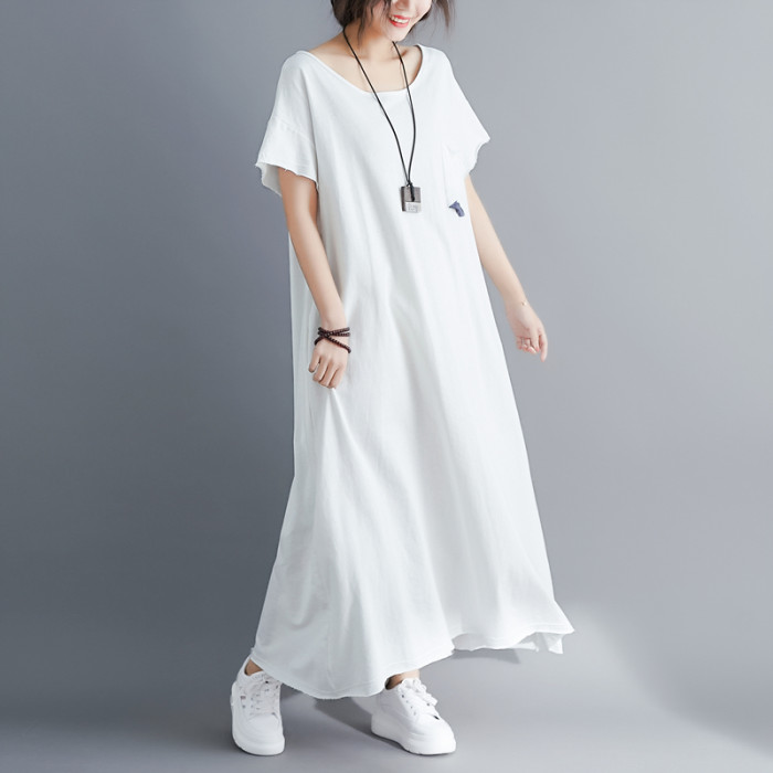 New Arrival Short Sleeve Knitted Soft Cozy Loose Summer Maxi Dress