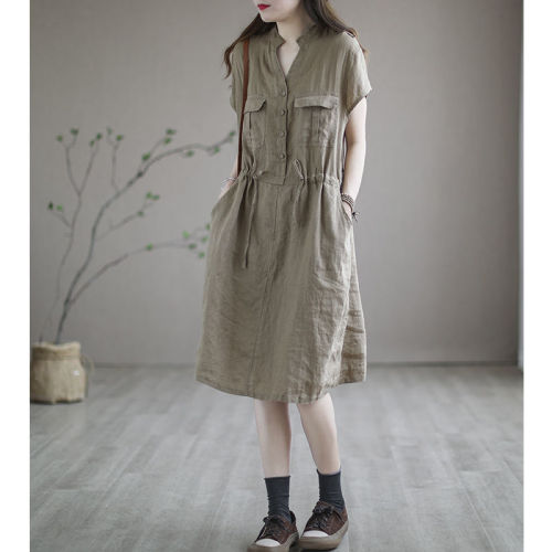 Summer Cotton and Linen Korean Women's Casual Dress