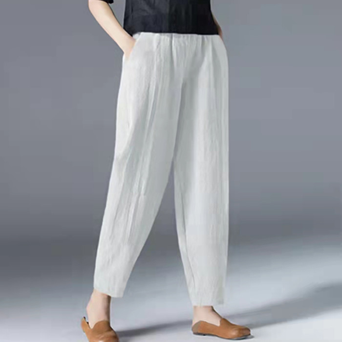 Summer Women Comfortable Linen & Cotton Bottoms Trousers
