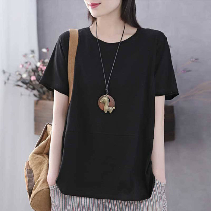 Women O-neck Loose Long Sleeve Embroidery Retro T-shirts