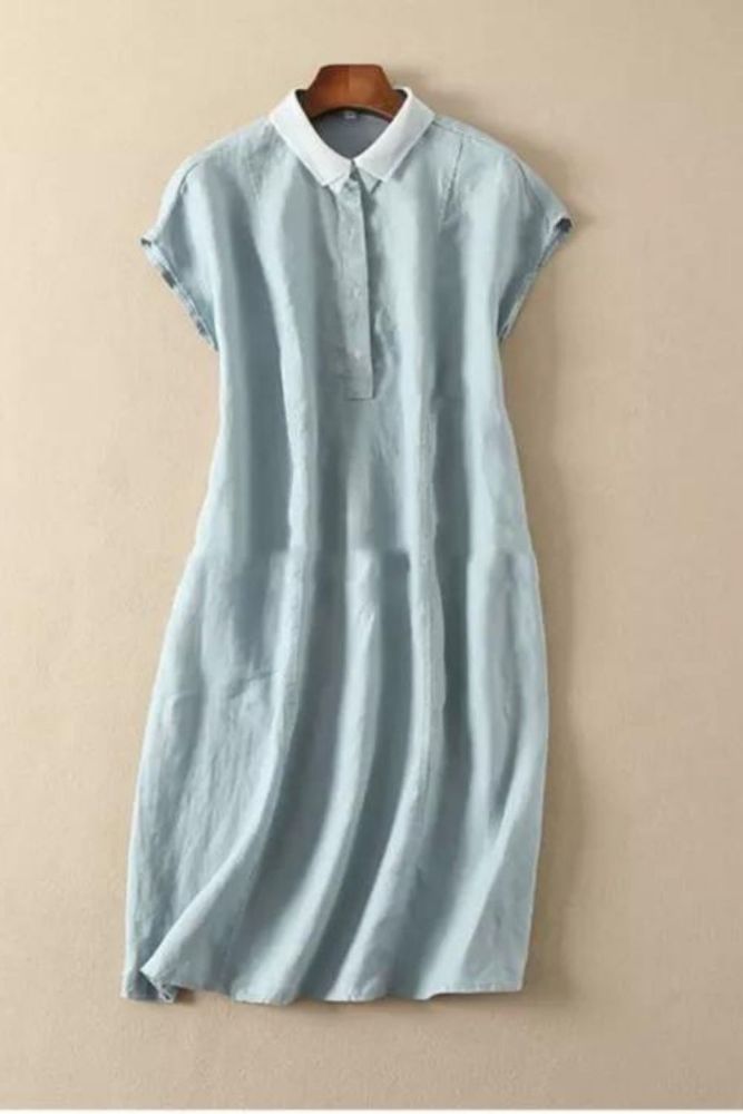 Women's Patchwork Knee Length Linen & Cotton Dress