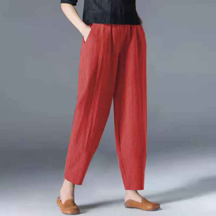 Summer Women Comfortable Linen & Cotton Bottoms Trousers