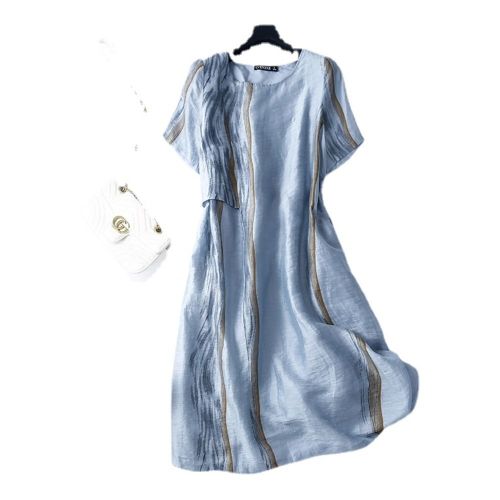 Summer New Cotton Linen Fashion Print Loose Casual Dress