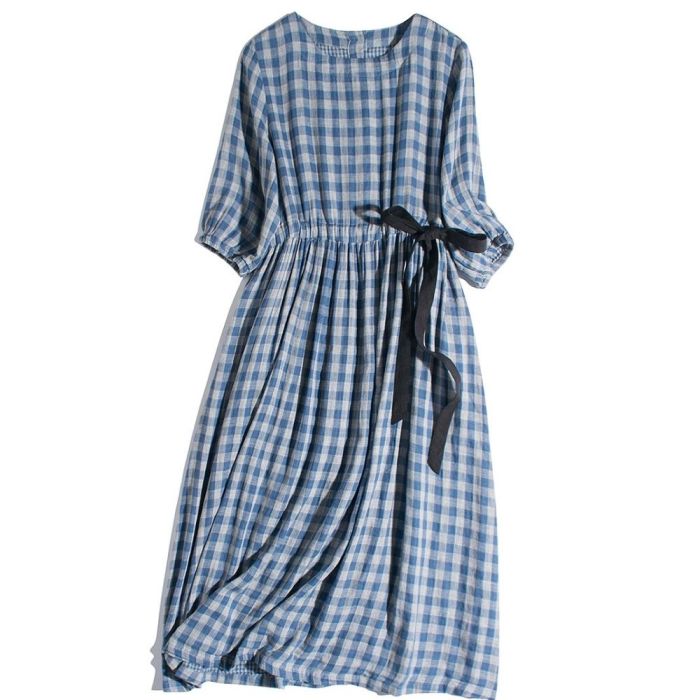 Women Simple Loose Comfortable Cotton Pullover Maxi Dress