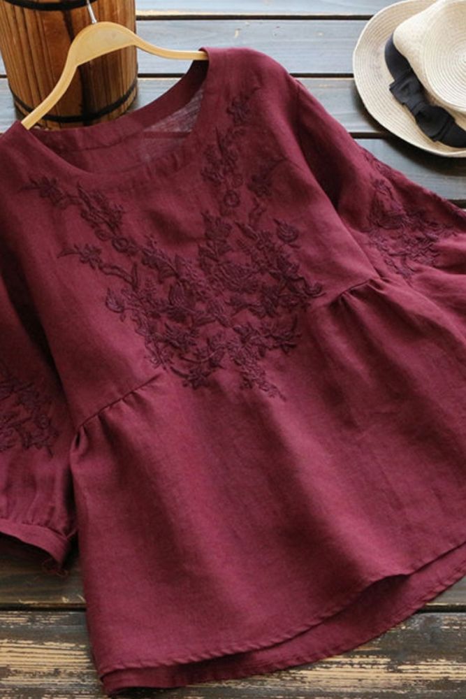 Women Plus size Tunic Cotton Embroidery Blouse