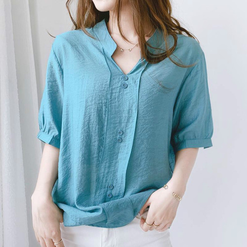 Shirts Women Hot Sale 5XL Solid V-neck Off-back Half Sleeve Korean  Blouses&Shirts