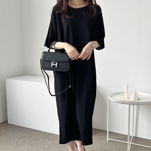 New Summer O Neck Loose Slim Long Short Sleeve Solid A-LINE Casual Woman  Maxi Dresses