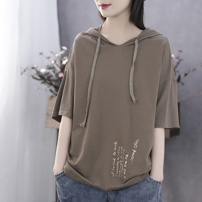 Women's Summer New Loose Casual Printing Hooded T-shirts