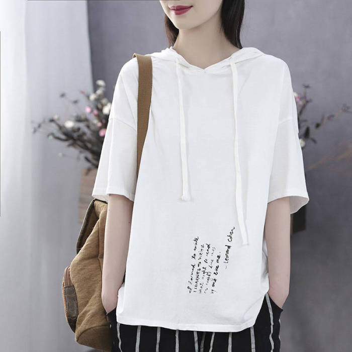 Women's Summer New Loose Casual Printing Hooded T-shirts