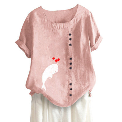 Summer Cute Pullover Cotton Linen T-shirts