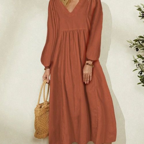 Spring and Summer New Solid Color Fashion Women's V-neck Maxi Dresses