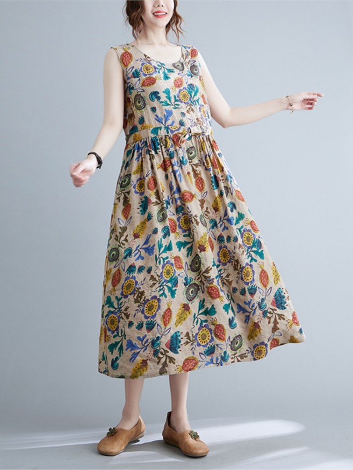 Summer Women Fashion Printed Linen & Cotton Dresses