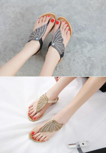 Women Summer Butterfly Crystal Comfortable Beach Sandals