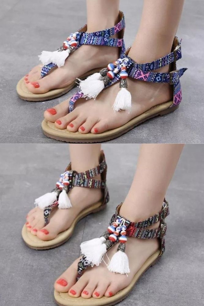 Women Casual Flat Summer Tassel Boho Sandals