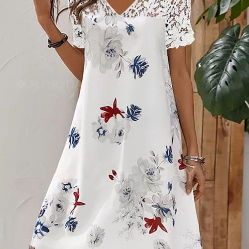 Women's Casual Summer Bohemian Flower Print A-line Dress