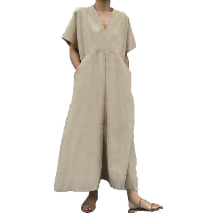 Summer Loose Oversized V-Neck A Line Ankle-Length Maxi Dress