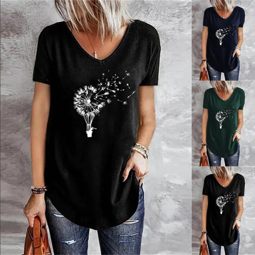 Women's Summer Print Top Plus Size Casual Fashion Sexy V-Neck T-Shirt