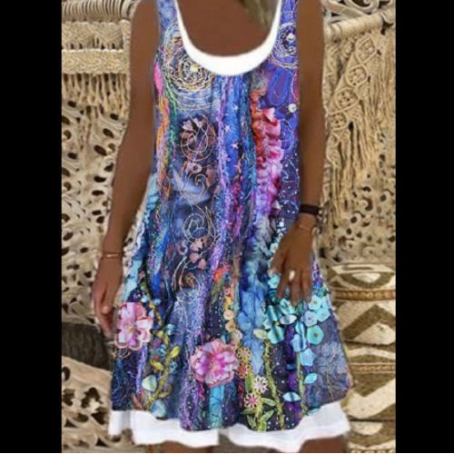 Summer Round Neck Casual Sleeveless Floral Print Dress
