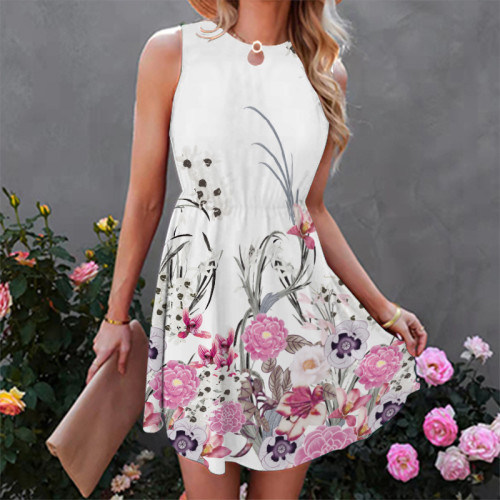 Summer Fashion Sleeveless Elegant Print A-line Casual Dress