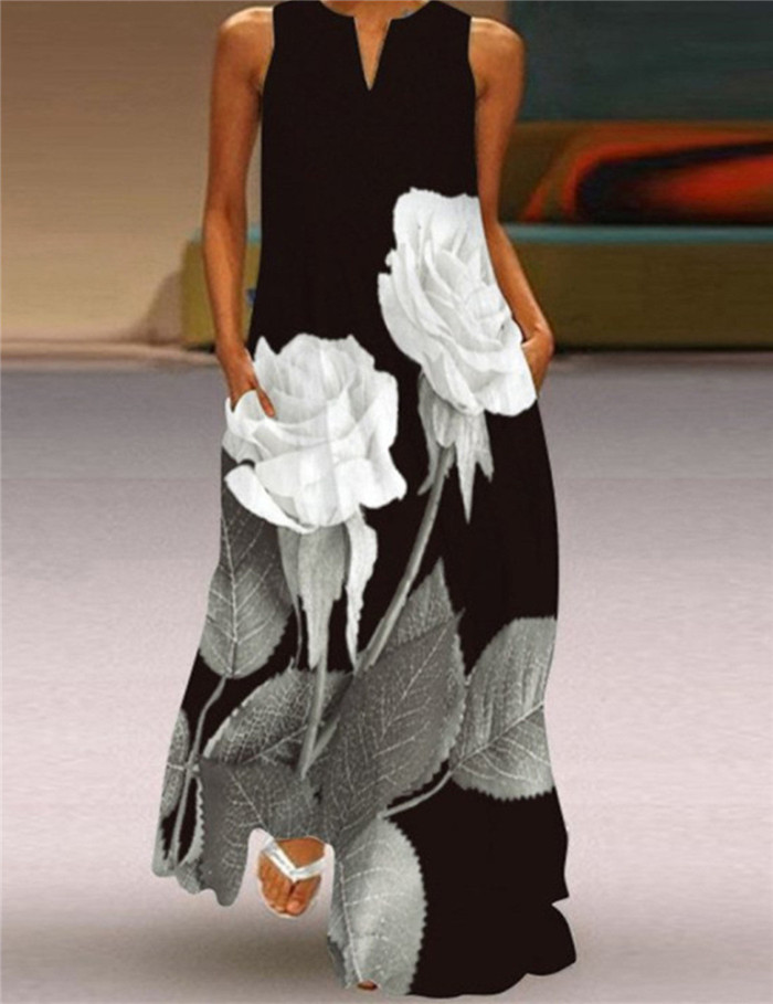 Summer Elegant Sleeveless Floral Printing Maxi Dress