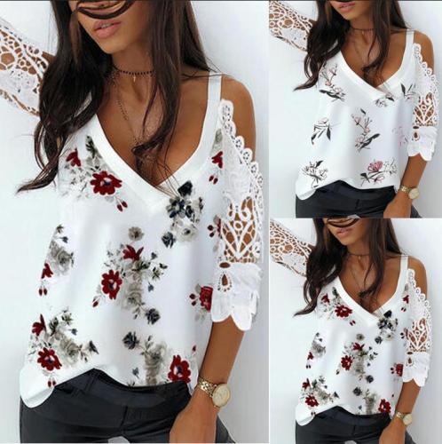 Summer Plus Size Sexy V-neck Lace T-shirt