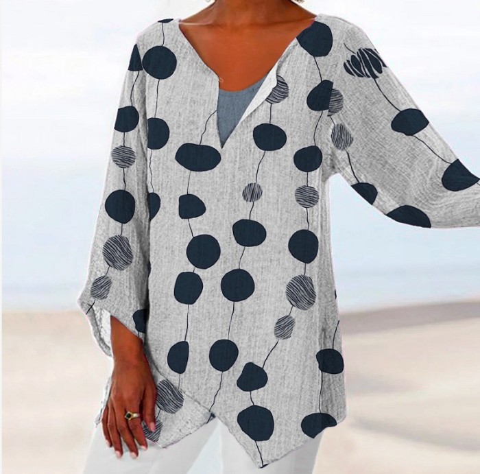 New Women's Polka-dot V-neck Split Fake Two-piece Shirts