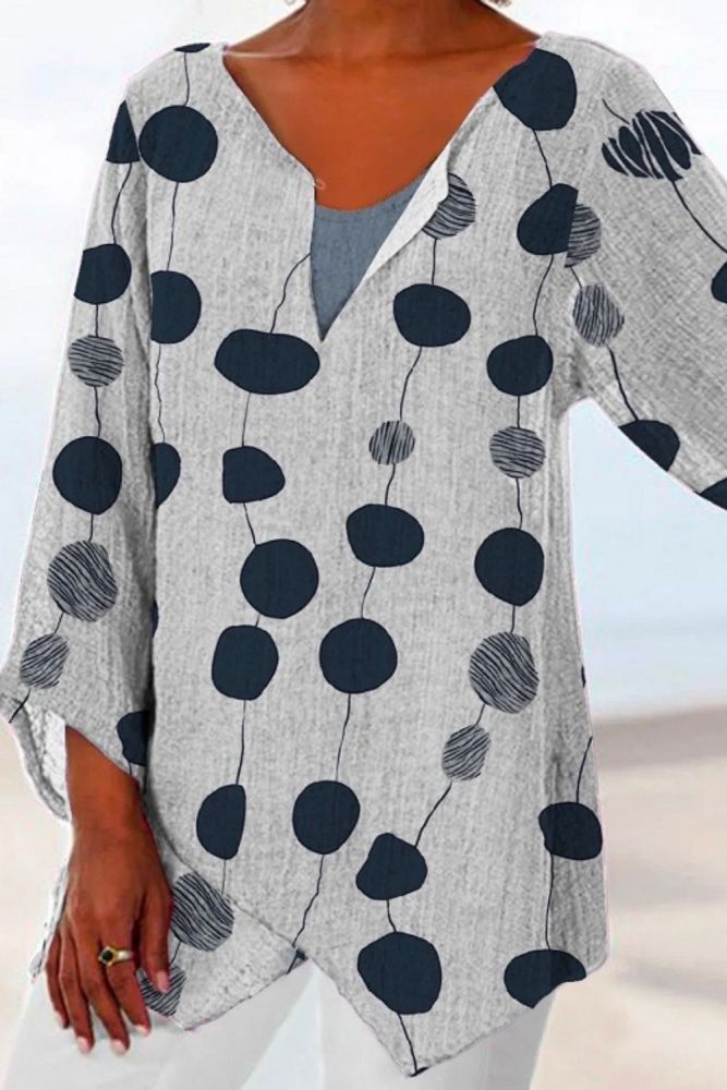 New Women's Polka-dot V-neck Split Fake Two-piece Shirts